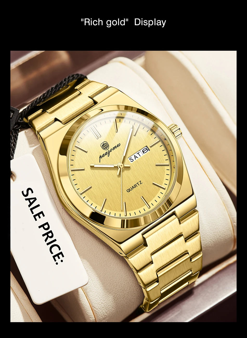 PAAZOMU Luxury Quartz Man Wristwatch Sport Men Watches Waterproof Luminous Date Week Stainless Steel Men's Watch Male Reloj