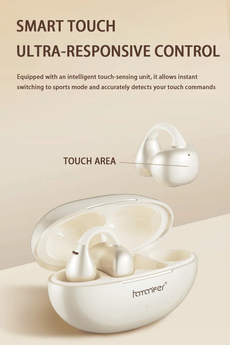 HAMANFER HM11 Bluetooth 5.4 Clip On Wireless Headphones Earphones Ear Hook TWS Sports Gaming Headset Noise Cancelling Stereo Ear