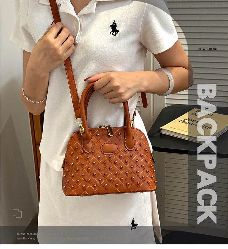 Shell Women's Bag New Personalized Fashion Versatile Rivet Handbag Versatile Large Capacity Shoulder Messenger Bag