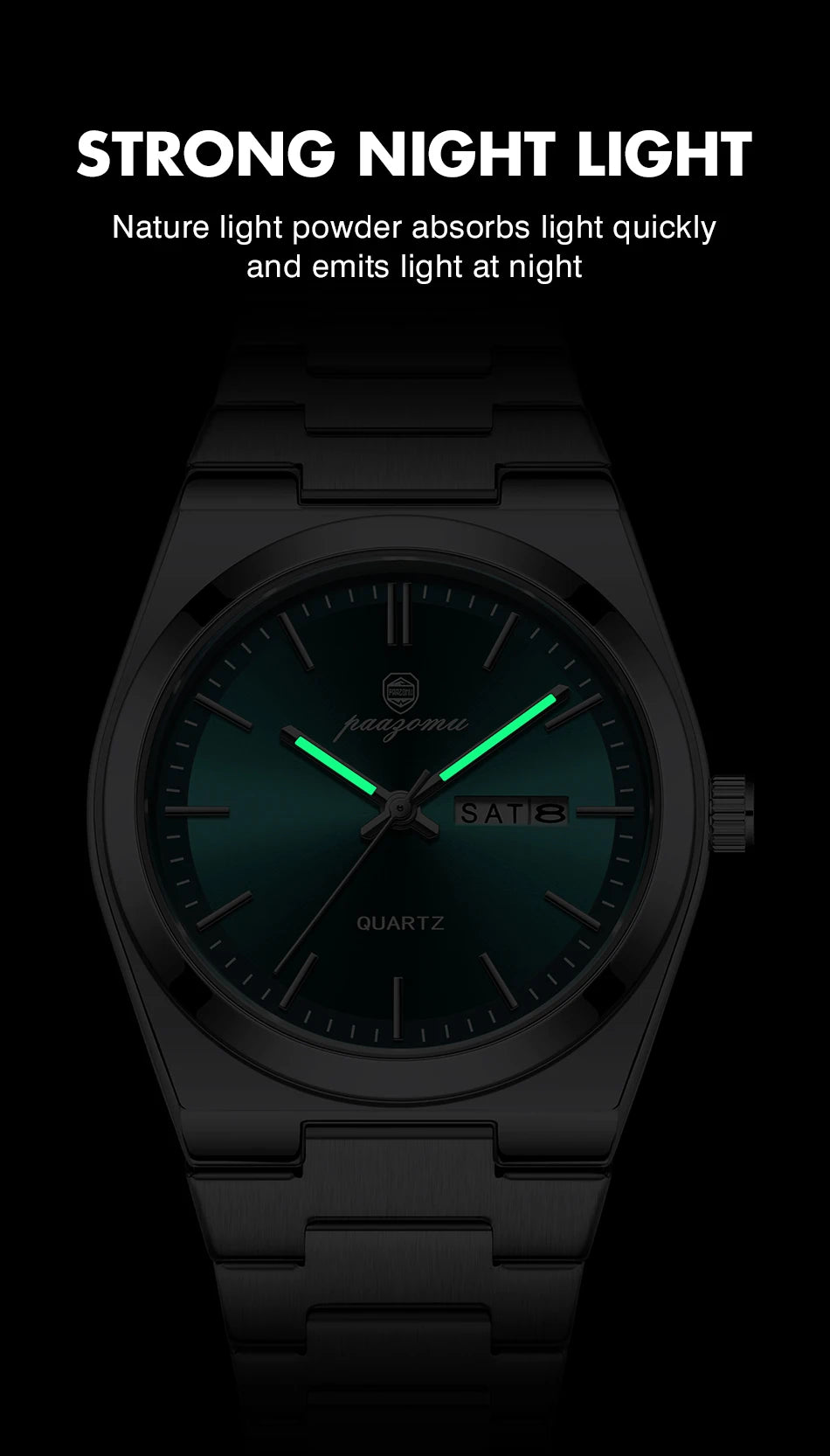 PAAZOMU Luxury Quartz Man Wristwatch Sport Men Watches Waterproof Luminous Date Week Stainless Steel Men's Watch Male Reloj