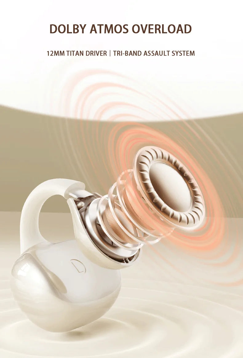 HAMANFER HM11 Bluetooth 5.4 Clip On Wireless Headphones Earphones Ear Hook TWS Sports Gaming Headset Noise Cancelling Stereo Ear