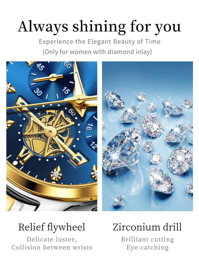 OLEVS Luxury Brand Couple Watches Waterproof Luminous Stainless Steel Quartz Watch His and Hers Moon Phase Fashion Lovers Set