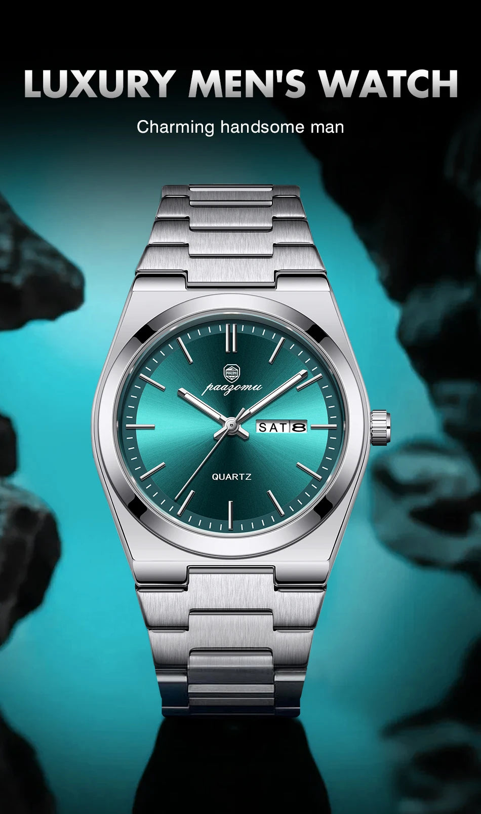 PAAZOMU Luxury Quartz Man Wristwatch Sport Men Watches Waterproof Luminous Date Week Stainless Steel Men's Watch Male Reloj