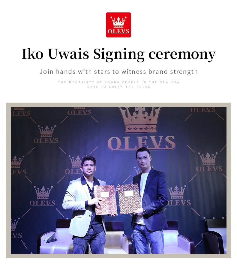 OLEVS Luxury Brand Couple Watches Waterproof Luminous Stainless Steel Quartz Watch His and Hers Moon Phase Fashion Lovers Set