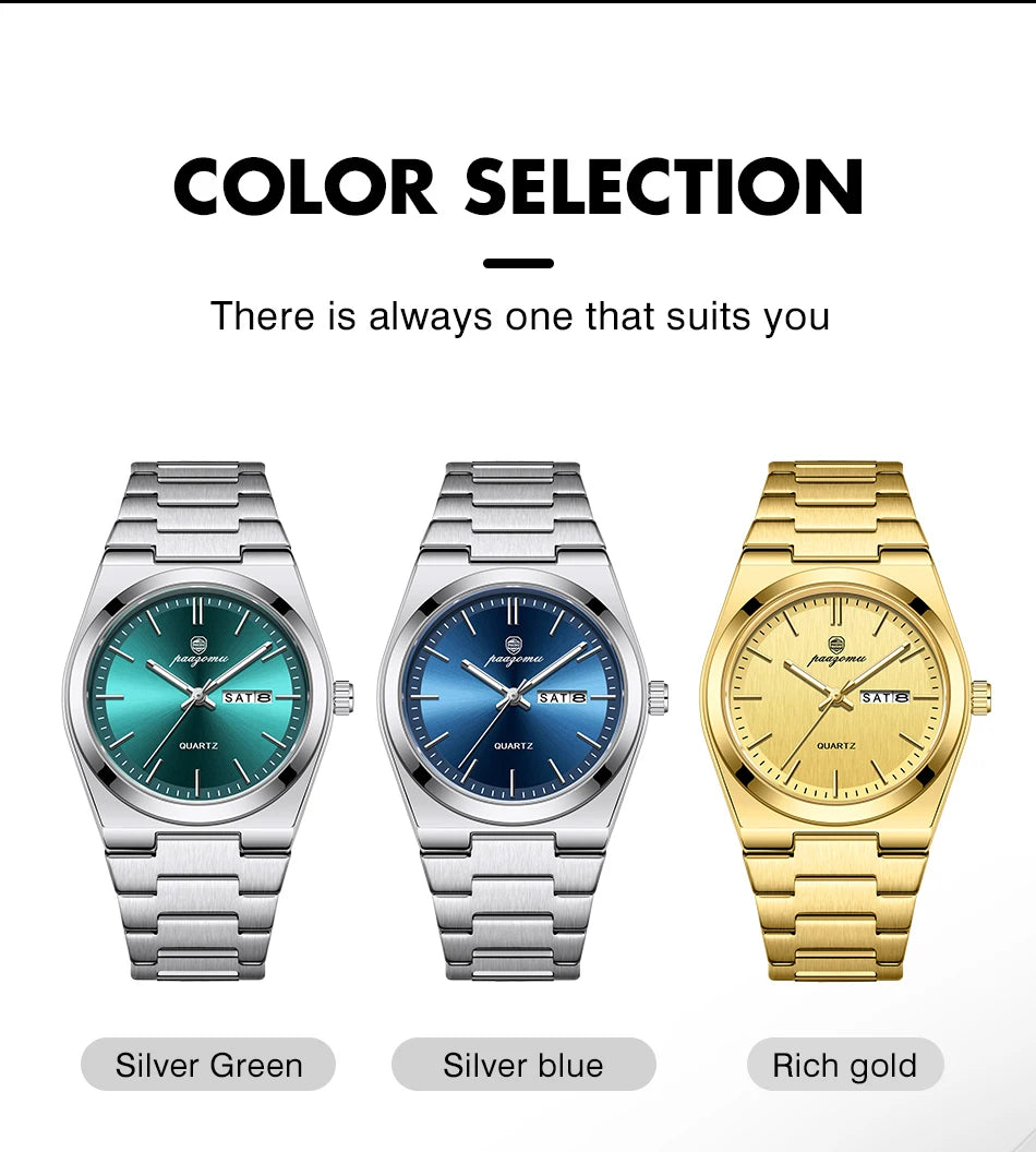 PAAZOMU Luxury Quartz Man Wristwatch Sport Men Watches Waterproof Luminous Date Week Stainless Steel Men's Watch Male Reloj