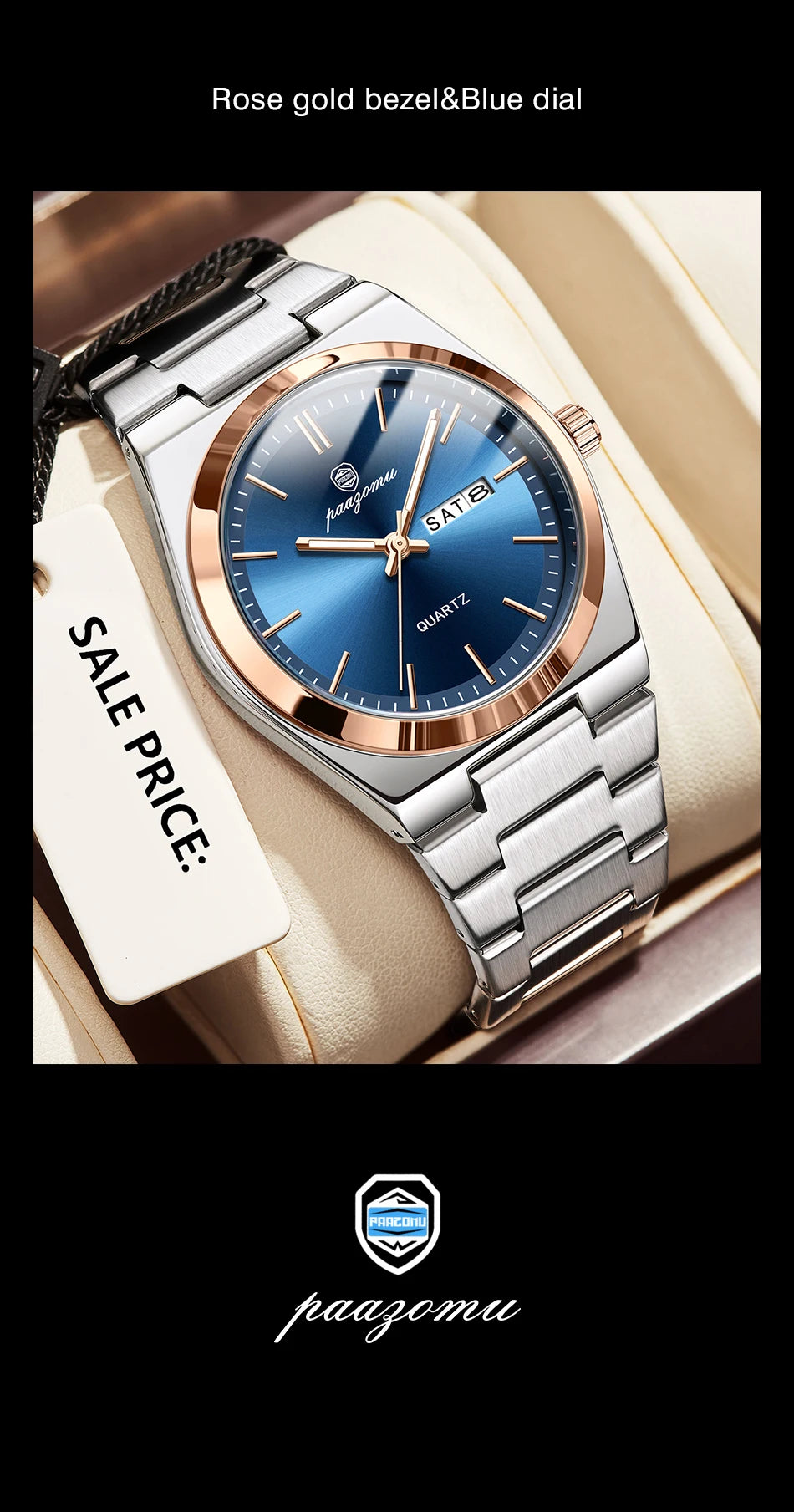 PAAZOMU Luxury Quartz Man Wristwatch Sport Men Watches Waterproof Luminous Date Week Stainless Steel Men's Watch Male Reloj