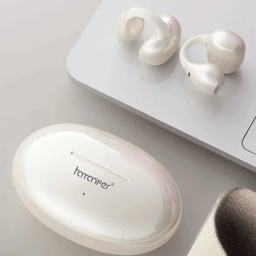 HAMANFER HM11 Bluetooth 5.4 Clip On Wireless Headphones Earphones Ear Hook TWS Sports Gaming Headset Noise Cancelling Stereo Ear