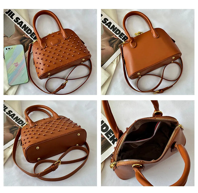 Shell Women's Bag New Personalized Fashion Versatile Rivet Handbag Versatile Large Capacity Shoulder Messenger Bag