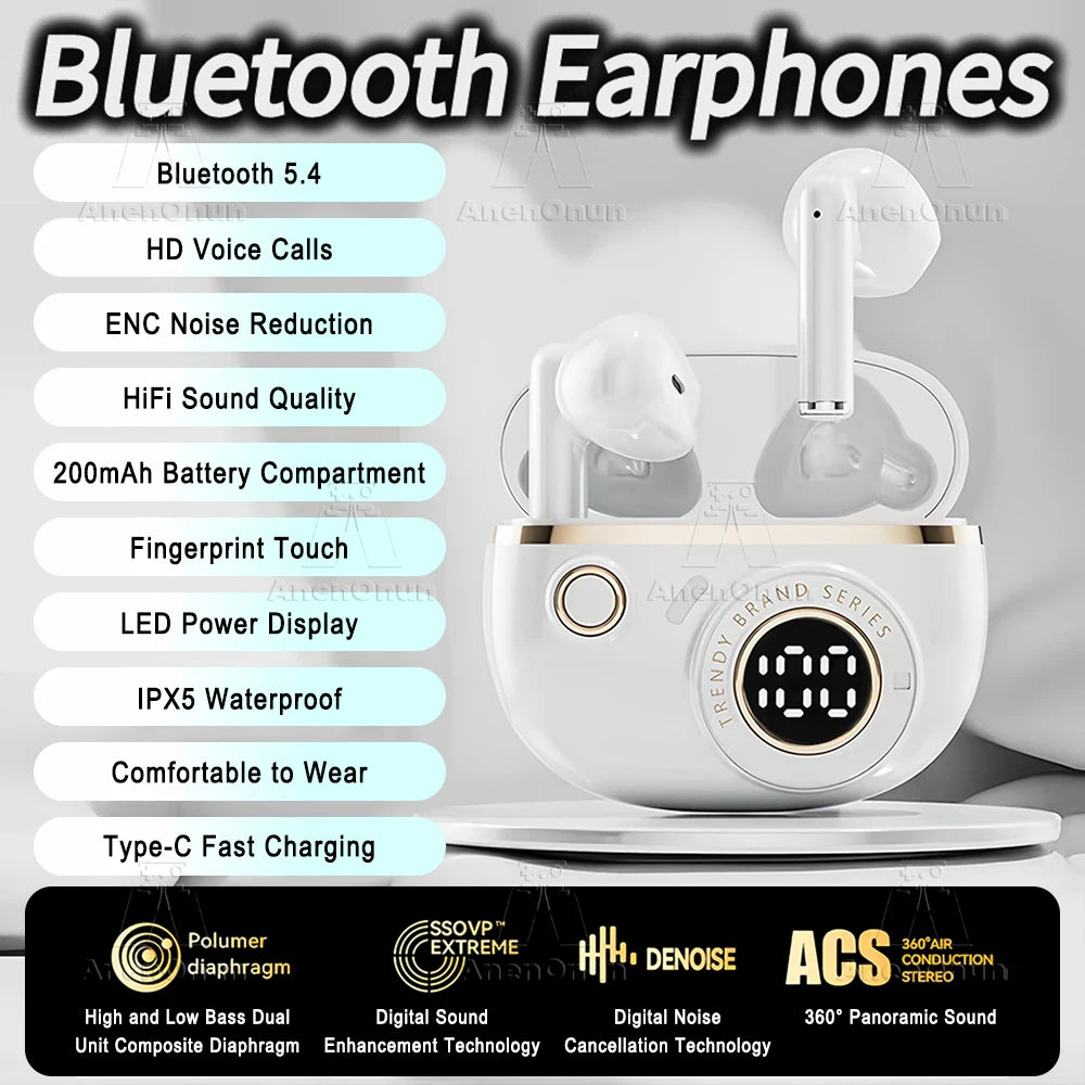 Earbuds Wireless Headphones TWS Bluetooth Earphones 28H Playtime ENC Noise Canceling IPX5 Waterproof Handsfree Headset - Pink