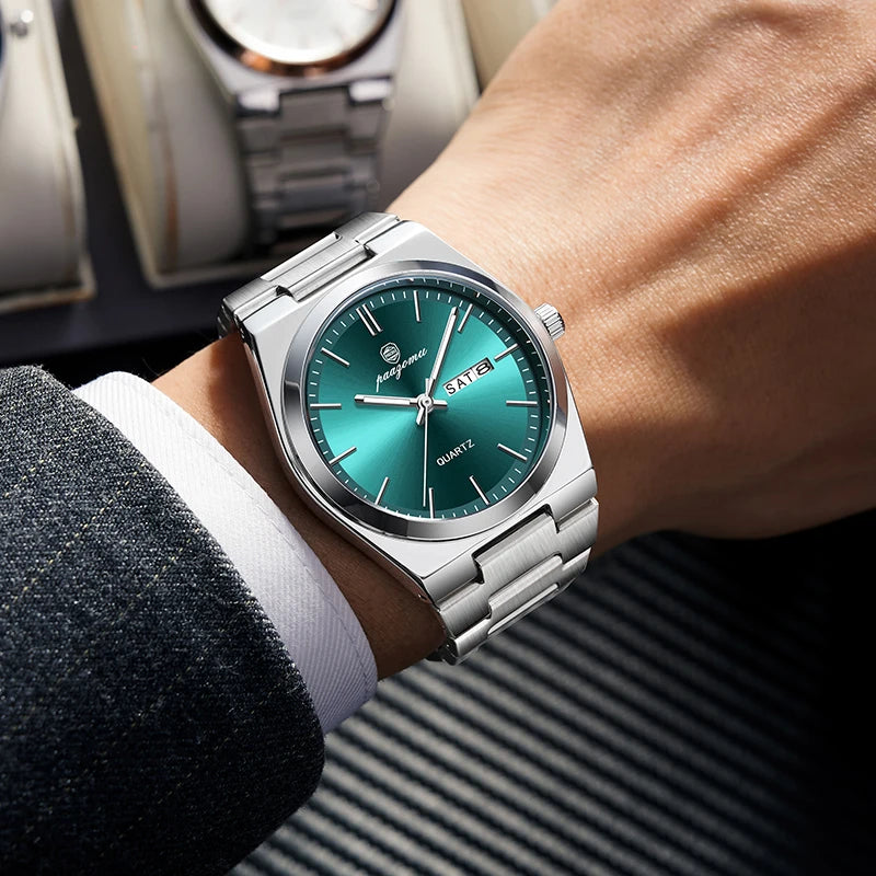 PAAZOMU Luxury Quartz Man Wristwatch Sport Men Watches Waterproof Luminous Date Week Stainless Steel Men's Watch Male Reloj
