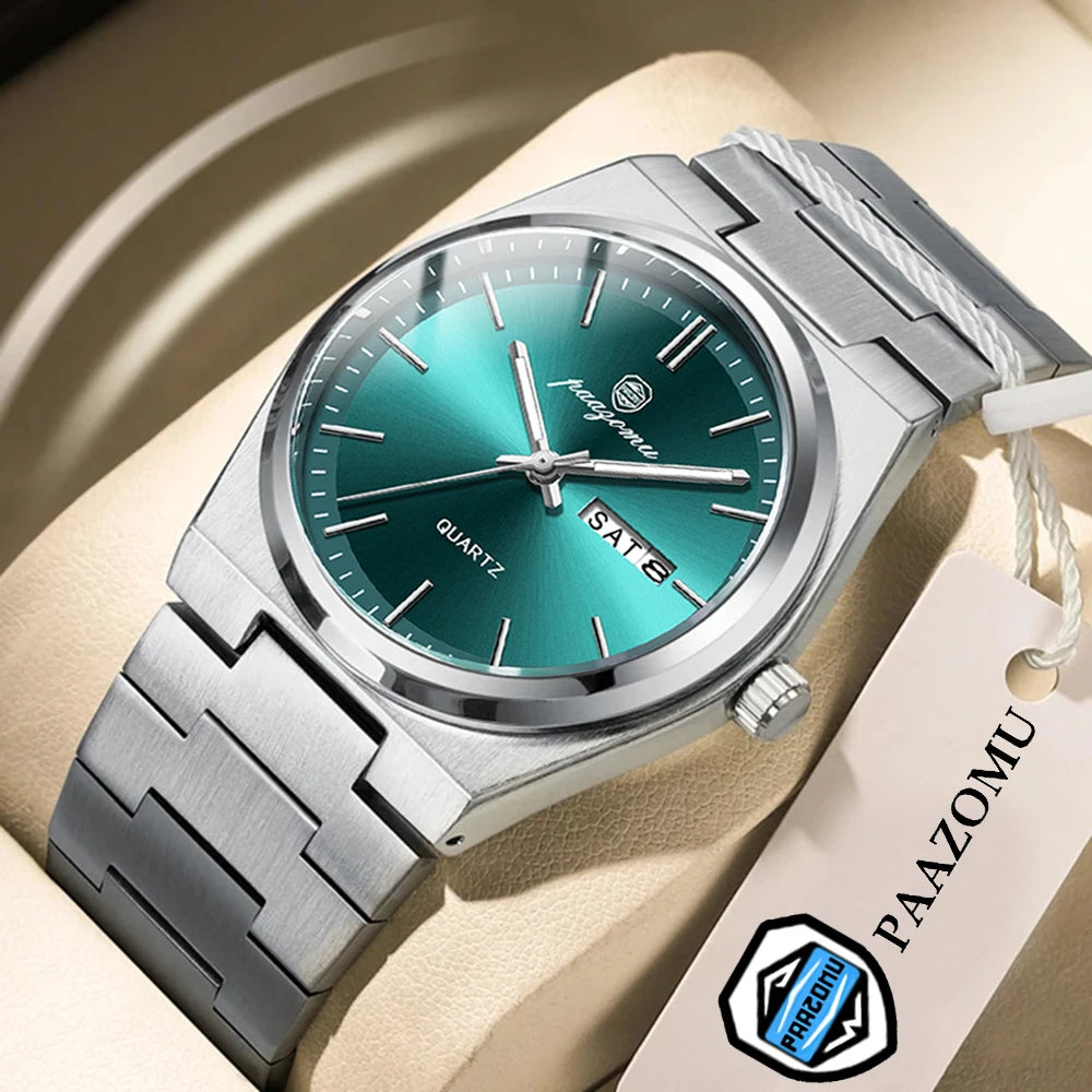 PAAZOMU Luxury Quartz Man Wristwatch Sport Men Watches Waterproof Luminous Date Week Stainless Steel Men's Watch Male Reloj