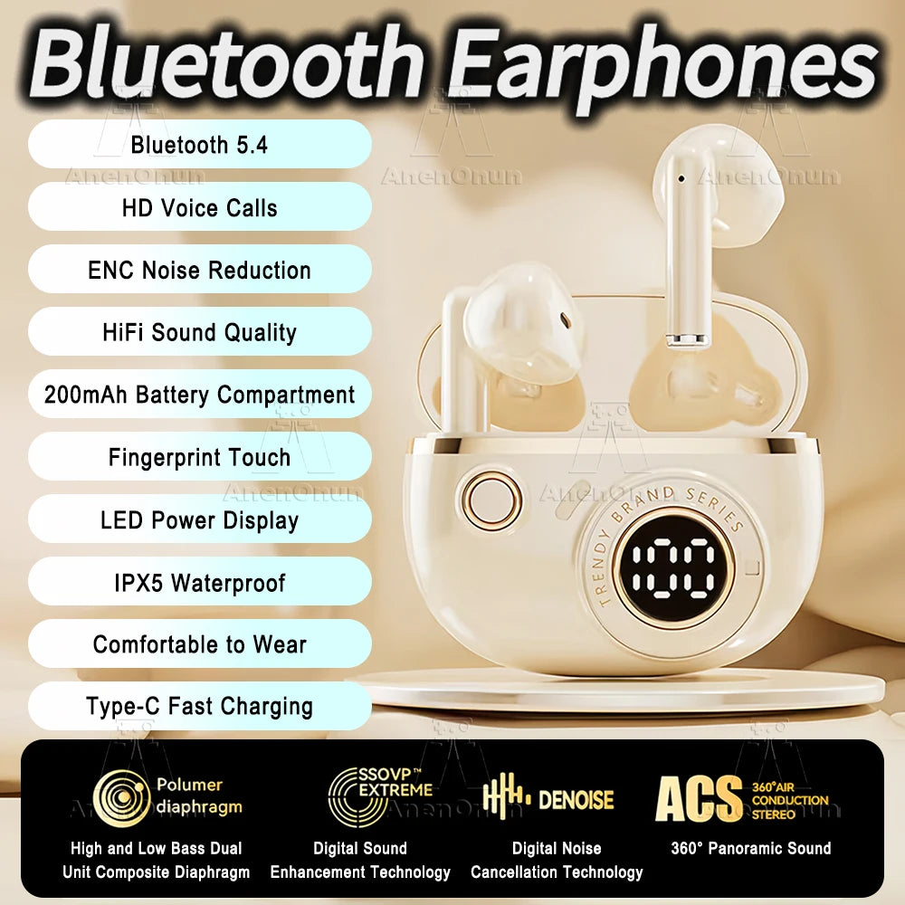 Earbuds Wireless Headphones TWS Bluetooth Earphones 28H Playtime ENC Noise Canceling IPX5 Waterproof Handsfree Headset - Pink