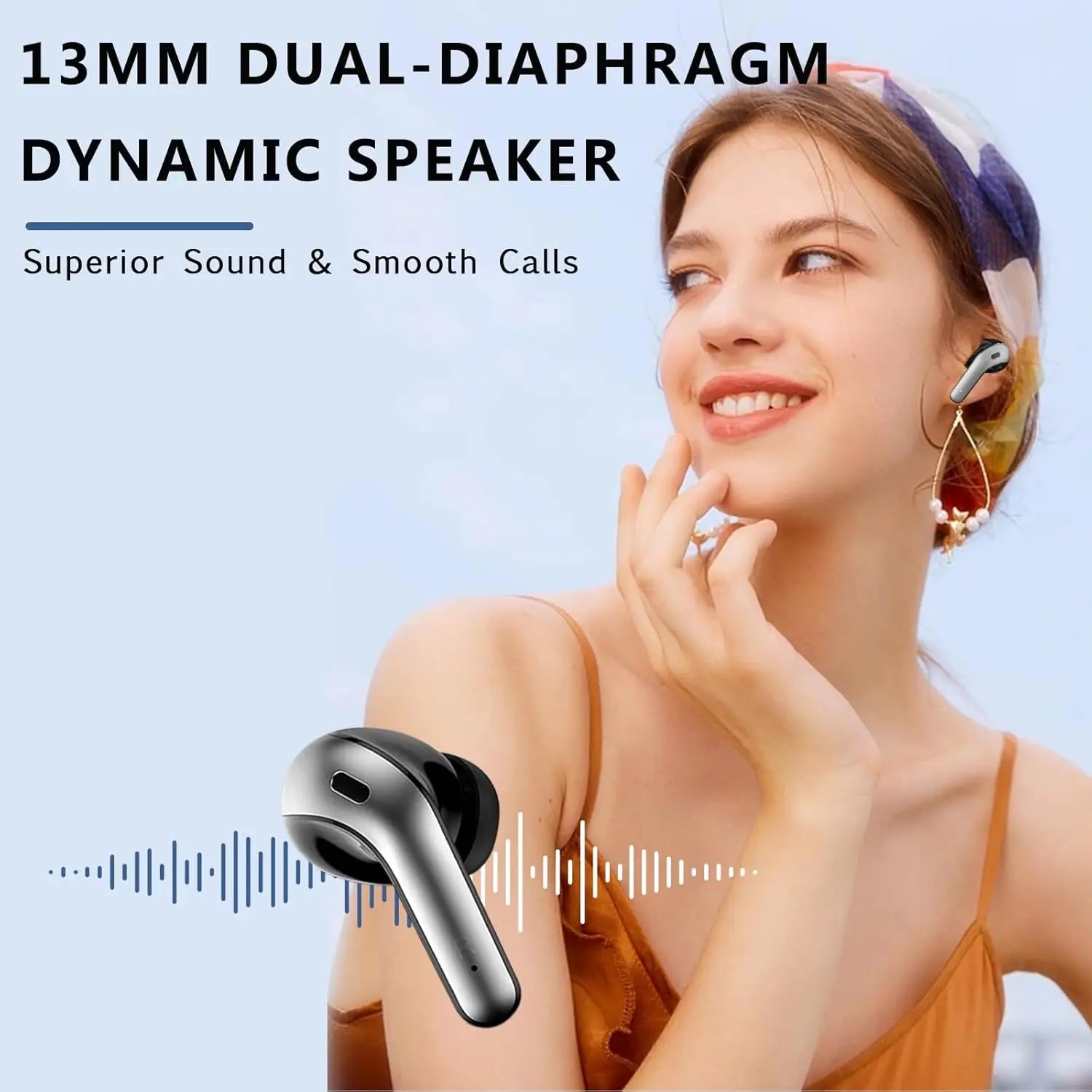 Bluetooth Earbuds V5.3, 45H Playtime, LED Display, Bluetooth Headphones with Mic, Touch Control, IPX5 Waterproof